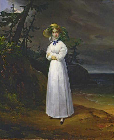 Ung jente i et romantisk landskap, 1825 av Emile Jean Horace Vernet