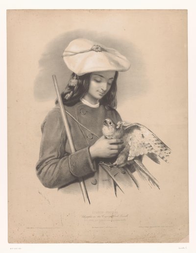Gjeter fra Pyreneene med en falk i hendene Pâtre des Pyrenees (Ossun) (tittel på objekt) Studier av utvalgte kunstnere (serietittel) Études choisies (serietittel på objekt) av Emile Lassalle