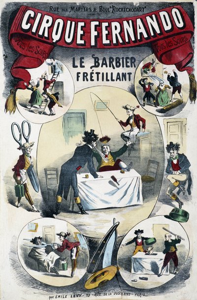 Cirque Fernando: The Writing Barber - Plakat av Lévy, sent på 1800-tallet av Emile Levy