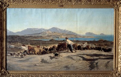 Utsikt over Marseille tatt fra Aygalades, en dagstur I forgrunnen av unge gjetere med flokken. Maleri av Emile Loubon (1809-1863) 1853 Dim. 1,40 x 2,60 m Marseille. Museum of Fine Arts av Emile Loubon