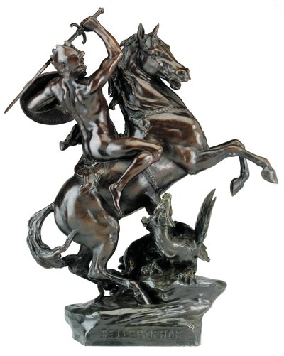 Bellerophon dreper Chimaera (bronse) av Emile Louis (after) Picault