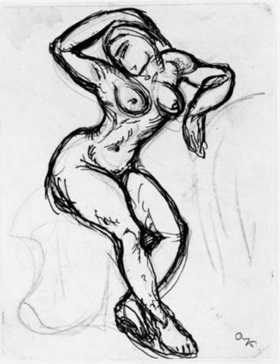 Sittende kvinnemodell med høyre arm over hodet. av Emile Othon Friesz
