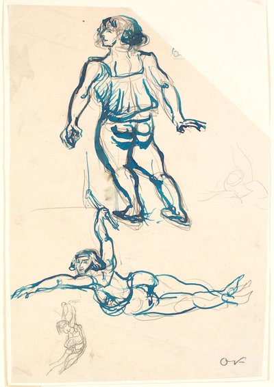Tre studier av en kvinnelig akrobat, i trapes og gående. av Emile Othon Friesz