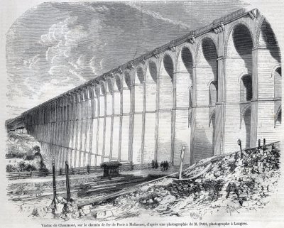 Chaumont Viaduct på jernbanen fra Paris til Mulhouse. Gravering etter skisse av Ralph i "" The Illustrous World"", 09/05/1857. Privat samling. av Emile Theodore Therond
