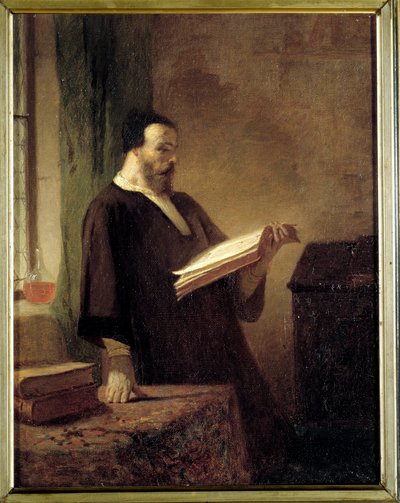 En bibliofil En mann som leser en bok. Maleri av Emile Vaude (1819-1884) Troyes Museum of Fine Arts fra 1800-tallet av Emile Vaude
