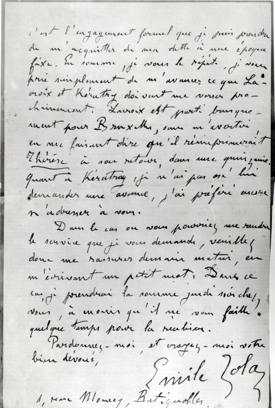 Brev fra Zola til Edouard Manet (1832-83) 1868 (penn og blekk på papir) av Emile Zola