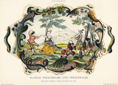 Tallerken med figurer i steinerstil, Rouen. ,1870 (kromolitografi) av Emilie Pottier