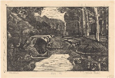 Bro over en kanal i en skog av Emilius Wilhelmus Dehé (signed by artist)