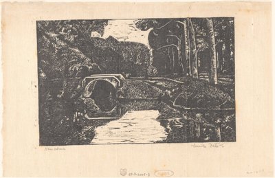 Bro over en kanal i en skog av Emilius Wilhelmus Dehé (signed by artist)