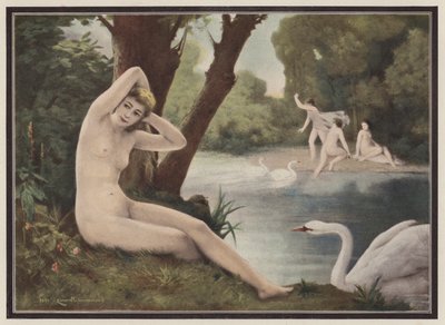 Leda, spartansk prinsesse fra gresk mytologi (farge litho) av Emmanuel Benner