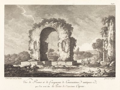 Utsikt over ruiner og fragmenter av eldgamle konstruksjoner ... av antikkens Capua av Emmanuel Jean Nepomucène de Ghendt after Claude Louis Châtelet