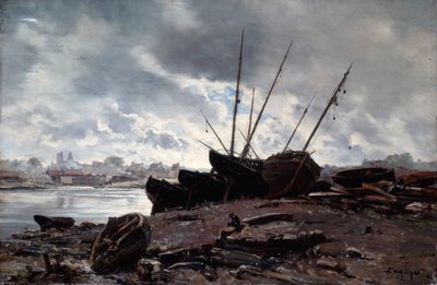 Båter som venter på tidevannet, 1882. av Emmanuel Lansyer