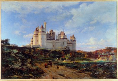 Utsikt over slottet Pierrefonds i Oise-maleriet av Emmanuel Lansyer (1835-1893) Beauvais fra 1800-tallet. Musée Departemental de l