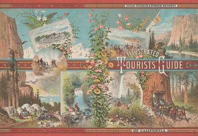 Bokomslag til en illustrert turistguide for kjente sommer- og vinterferiesteder i Cali..., ca. 1870-80. av Emmanuel Wyttenbach