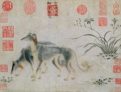 Two Saluki Hounds, 1427 (blekk på papir) av Emperor Hsuan tsung