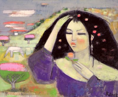 Tomoko Dreaming in English III (olje på lerret) av Endre Roder