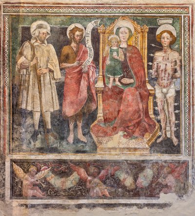 Madonna del Rosario og hellige, høyre vegg i skibet (fresco) av Enea Salmeggia