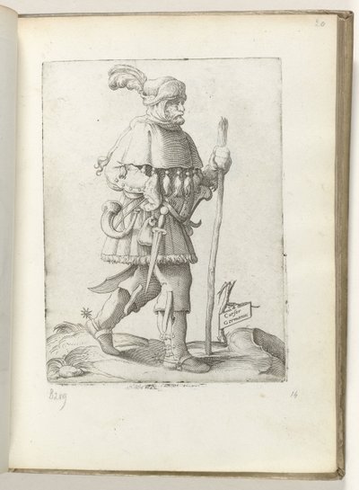 Tysk markør (tittel på objekt) tyske koerier, met hoorn en wandelstok Holdningene til forskjellige nasjoner i vår tidsalder (serietittel) av Enea Vico