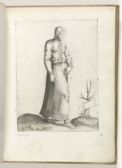 En kvinne fra Spania, kledd i henhold til modus fra ca. 1550 Holdningene til forskjellige nasjoner i vår tidsalder (serietittel) av Enea Vico