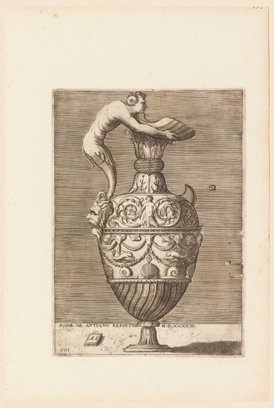 Ewer med en Satyr som holder en stor konkylie (Vico) av Enea Vico