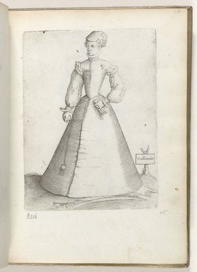 Galla Mulier (tittel på objekt) En gift kvinne fra Frankrike, kledd som ca. 1550 Diversarum gentium nostrae aetatis habitus (serietittel) av Enea Vico