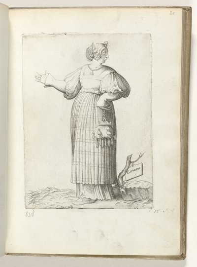 Tysk (tittel på objekt) Vrouw kledd i henhold til tysk modus ca 1550 Holdningene til forskjellige nasjoner i vår tidsalder (serietittel) av Enea Vico