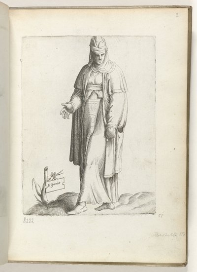 Spania (tittel på objekt) Vrouw i spanske klær. ca. 1550 Holdningene til forskjellige nasjoner i vår tidsalder (serietittel) av Enea Vico