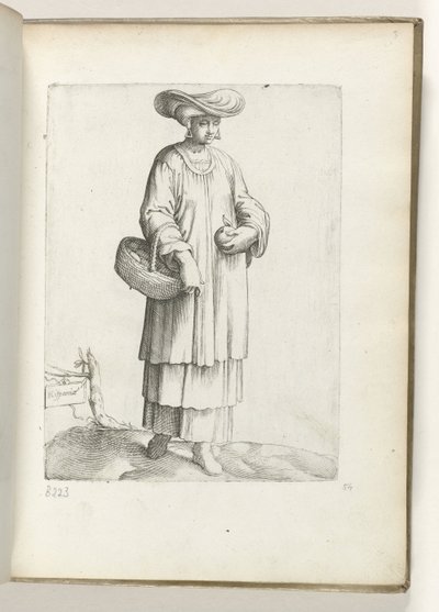 Spania (tittel på objekt) Vrouw met mand i spanske klær. ca. 1550 Holdningene til forskjellige nasjoner i vår tidsalder (serietittel) av Enea Vico