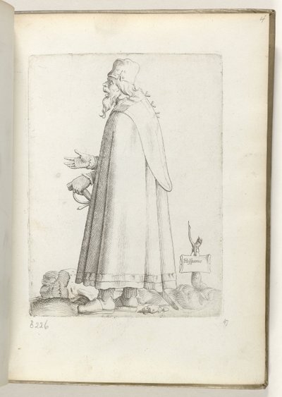 Spansk (tittel på objekt) Oude man, naar links, i spanske klær. ca. 1550 Holdningene til forskjellige nasjoner i vår tidsalder (serietittel) av Enea Vico
