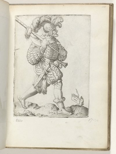 Tysk soldat (tittel på objekt) tysk soldaat, kledd i henhold til modus av ca. 1550 Holdningene til forskjellige nasjoner i vår tidsalder (serietittel) av Enea Vico