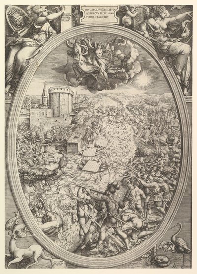 Slaget ved Mühlberg med hæren til Charles V krysset Elben, 1551. av Enea Vico