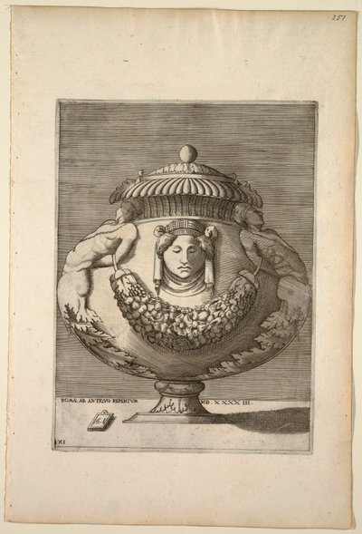 Vase dekorert med figurer, Rinceaux og festonger av Enea Vico