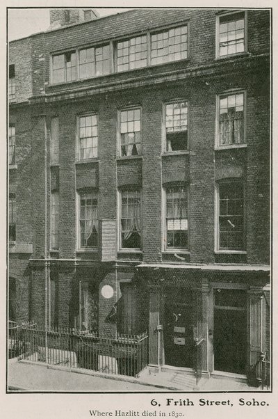 6 Frith Street, Soho, hvor Haziltt døde i 1830 av English Photographer