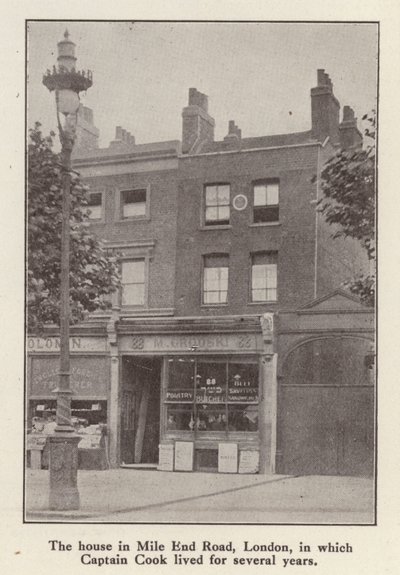88 Mile End Road, London, huset der den engelske oppdageren kaptein James Cook bodde fra 1764 til hans død (s/hv-bilde) av English Photographer