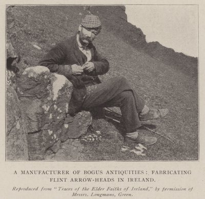 En produsent av falske antikviteter, som produserer Flint Arrow-Heads i Irland av English Photographer