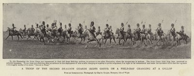 En tropp av de andre dragonvaktene (Scots Greys) på en feltdag som lader i galopp av English Photographer