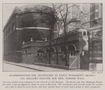 Overnatting for reisende med Early Workmens-tog, All Hallows Shelter for Men, London Wall av English Photographer