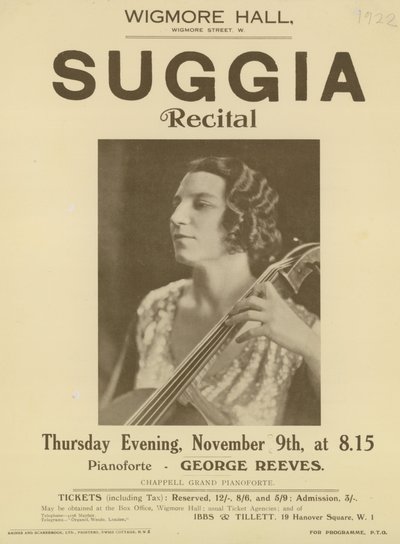 Annonser for en Suggia-konsert i Wigmore Hall av English Photographer