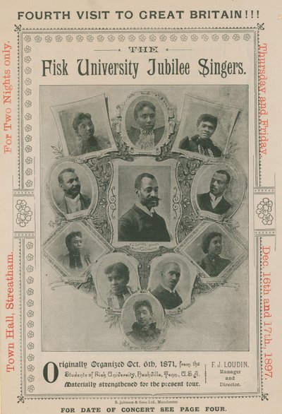 Annonsere for en opptreden av The Fisk University Jubilee Singers av English Photographer