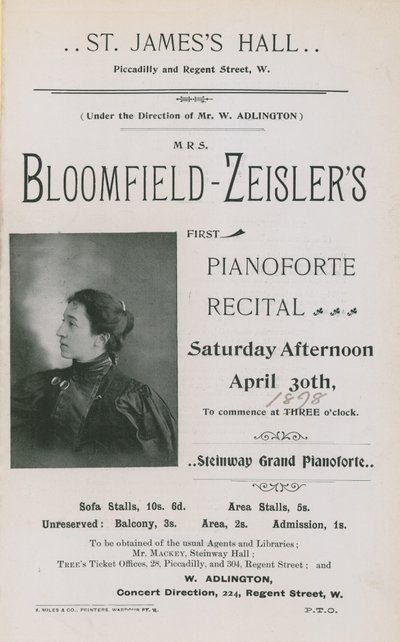 Annonse for konsert av Fannie Bloomfield-Zeisler av English Photographer
