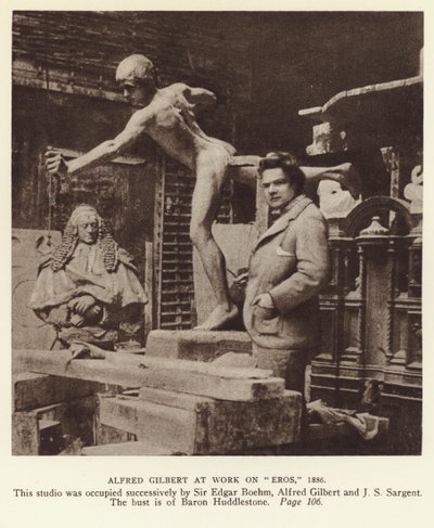 Alfred Gilbert, engelsk billedhugger på jobb på Eros av English Photographer