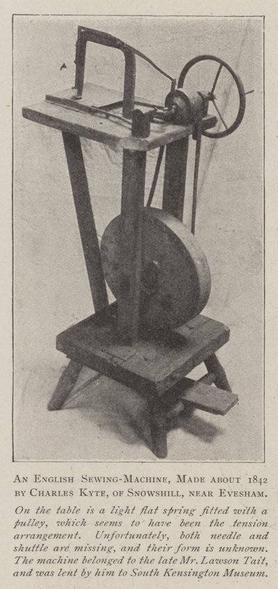 En engelsk symaskin, laget rundt 1842 av Charles Kyte, fra Snowshill, nær Evesham av English Photographer