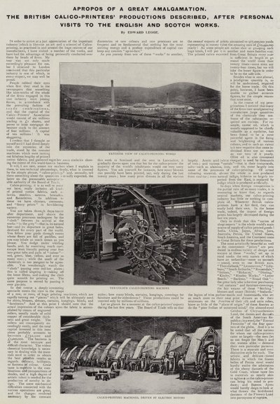 Apropos en stor sammenslåing, beskrev British Calico-Printers Productions, etter personlige besøk til det engelske og skotske verkene av English Photographer