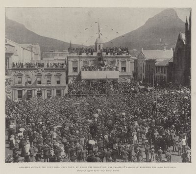 Forsamling utenfor rådhuset, Cape Town, hvor resolusjonen ble vedtatt til fordel for annektering av boerrepublikkene av English Photographer