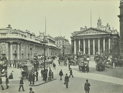 Bank of England og Royal Exchange, Threadneedle Street, City of London, 1890 av English Photographer