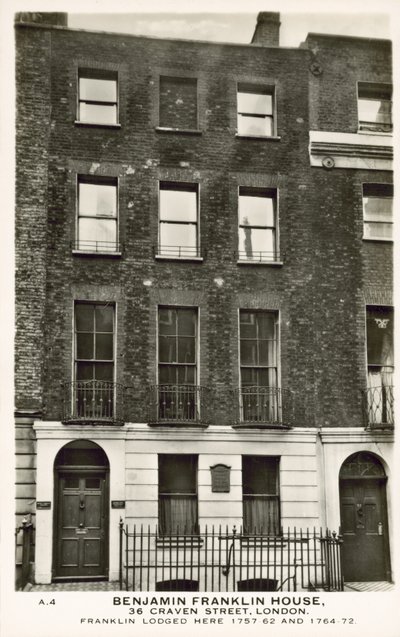 Benjamin Franklins hus, Craven Street, London (s/hvitt-bilde) av English Photographer