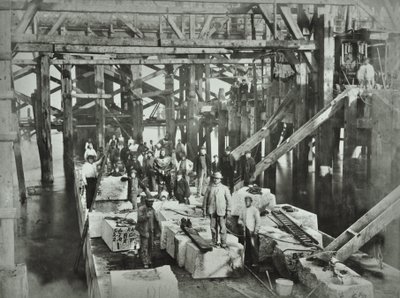 Blackfriars Bridge: bygningsarbeidere, 1869 av English Photographer