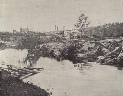 Burnley Bridge, over Yarra, etter flommene i juli 1891 av English Photographer