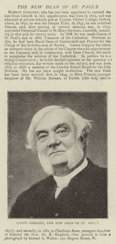 Canon Gregory, den nye dekanen i St. Pauls av English Photographer