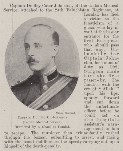 Kaptein Dudley C Johnston (indisk medisinsk tjeneste), myrdet av en Ghazi ved Loralai av English Photographer